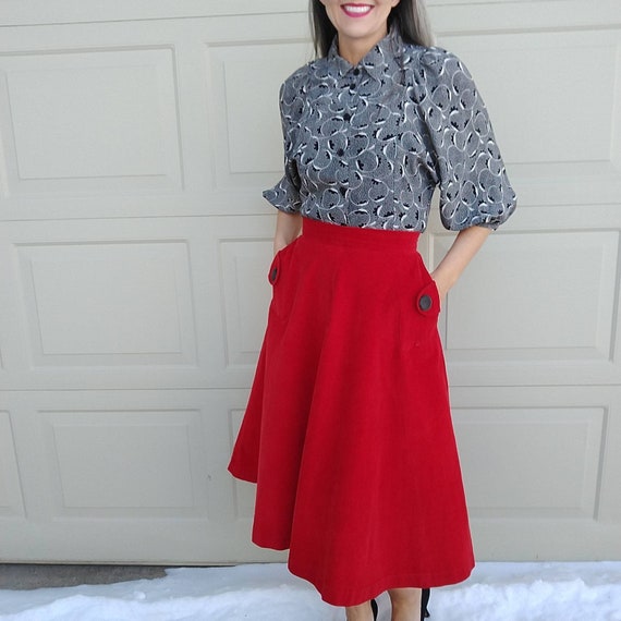 RED CORDUROY SKIRT 1950s 50s by petti xs (D2) - image 2