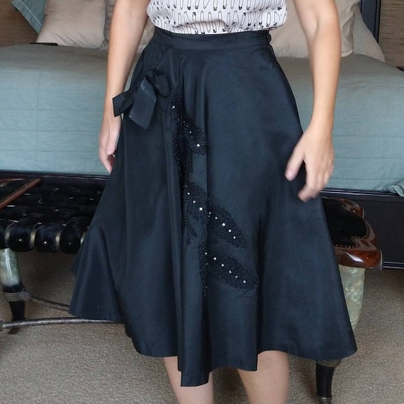 rosecrest BLACK TAFFETA full SKIRT 1950's 50's S … - image 1