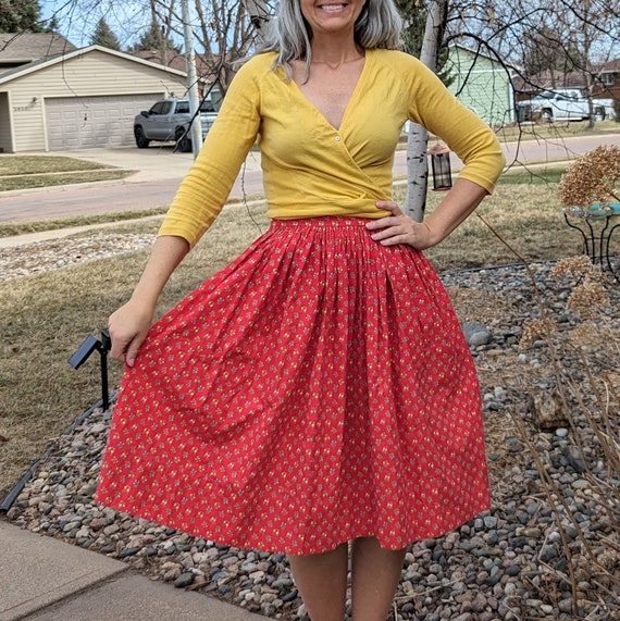 1950's COTTON FULL SKIRT 50's floral peck & peck S - image 1