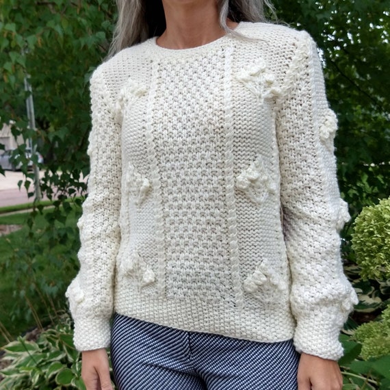 CHUNKY IVORY SWEATER acrylic deadstock 1970's 198… - image 2