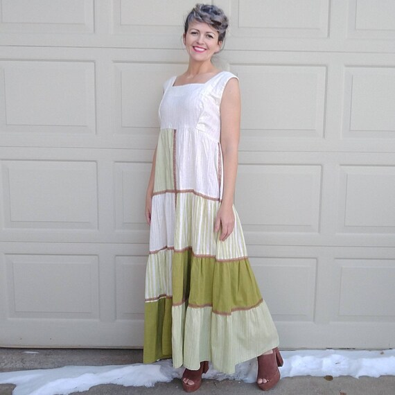 70’s Patchwork Maxi Dress with Embroidered Detail