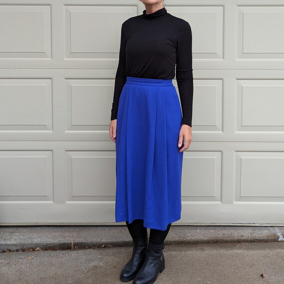 electric blue wool VINTAGE DONCASTER midi SKIRT S… - image 3