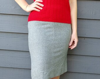 brentshire HEATHERED GRAY pencil skirt WOOL xs 24" waist 60's (B4)