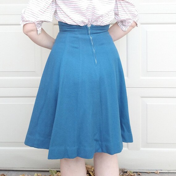 BLUE WOOL 1950's SKIRT high waisted 50's xs (F9) - image 6