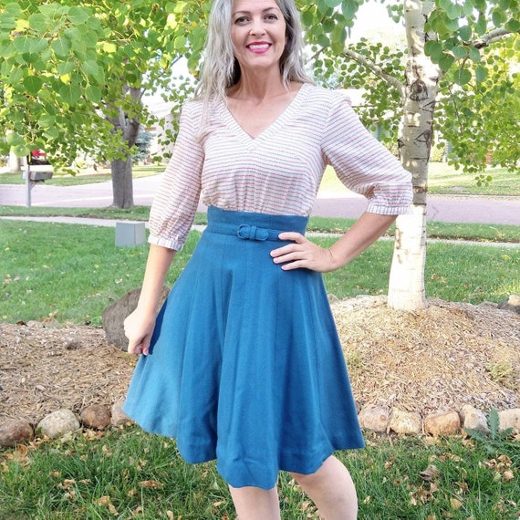 BLUE WOOL 1950's SKIRT high waisted 50's xs (F9) - image 1