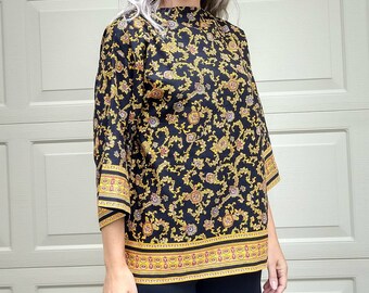 1970's POPOVER TUNIC TOP 70's boho S M (D7)