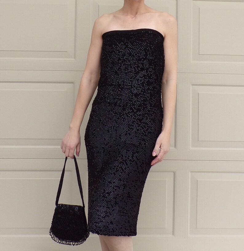 BLACK SEQUIN maxi SKIRT or tube dress 50/'s 60/'s xs S M K5