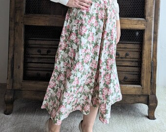 1980's CABBAGE ROSE romantic SKIRT 80's M (G2)