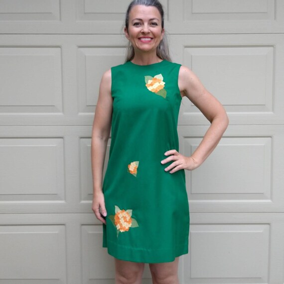 GREEN SHIFT DRESS Hydrangea Applique S (F5) - Etsy