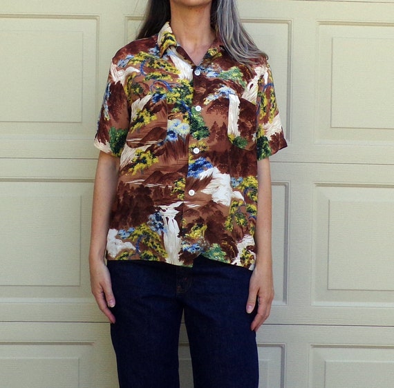 VINTAGE 1950's 50s RAYON SHIRT Japan M (A7)