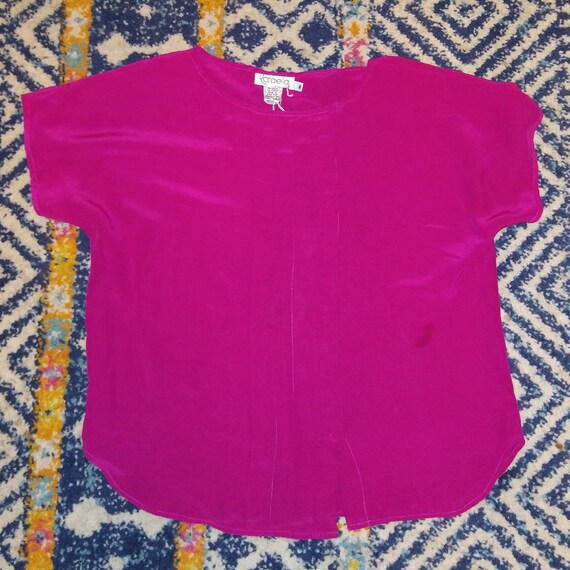 PINK SILK BLOUSE 1980's 80's S (F7) - image 8