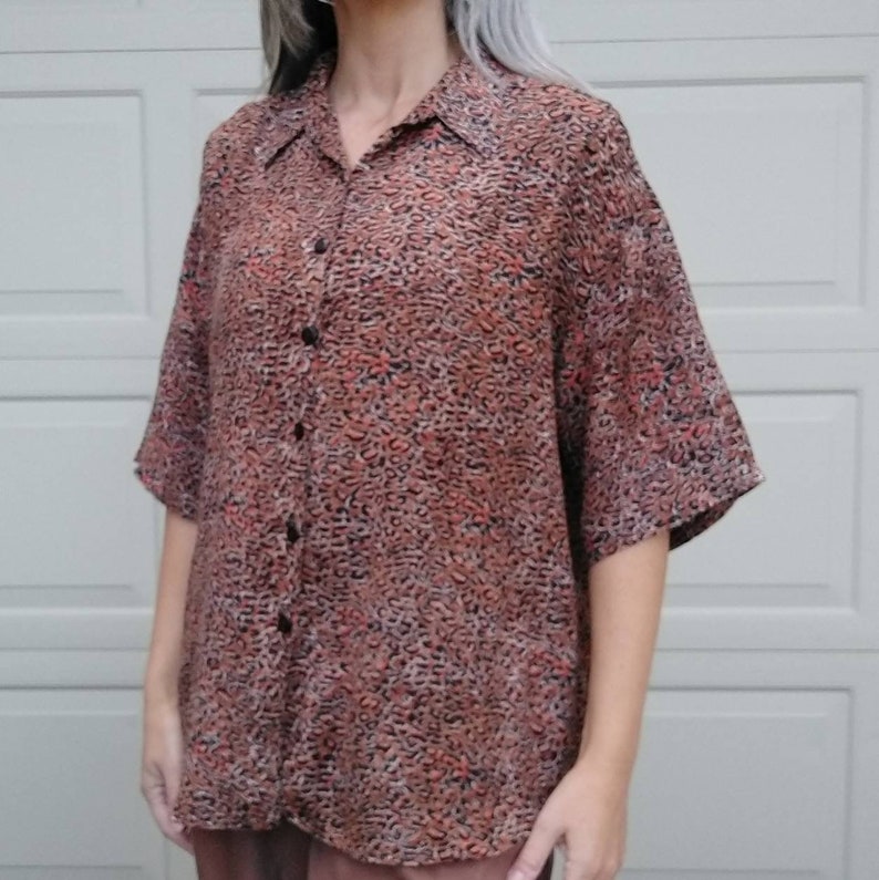 ANIMAL PRINT SHIRT rayon button-down top xl L D6 image 3