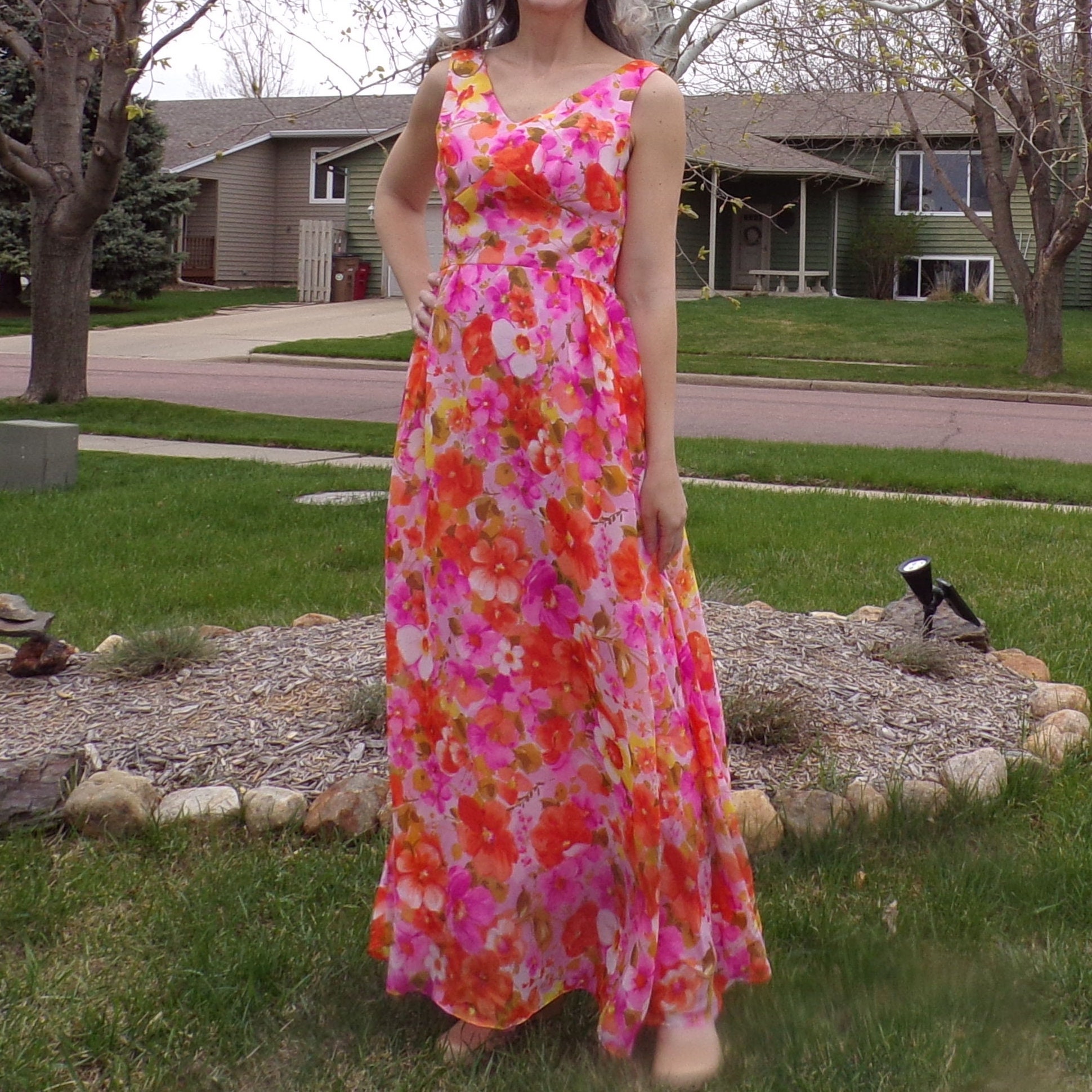 pink dress with oranges