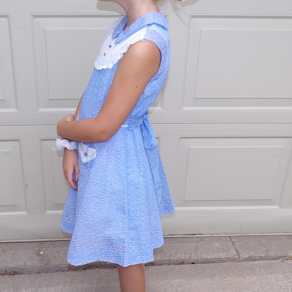 ADORABLE 1950's GIRLS DRESS cornflower blue sheer… - image 5