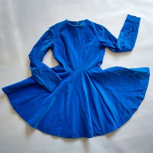 blue velvet skater dress Long Sleeve Velvet Skater Dress In BLUE