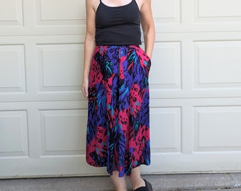 vintage JEWELTONE MIDI SKIRT 1980's rayon xs (N9)