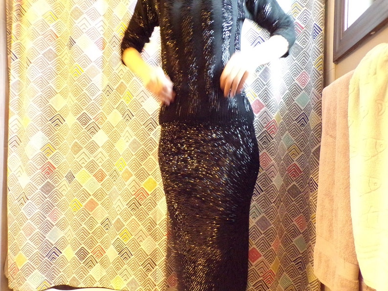 BLACK SEQUIN maxi SKIRT or tube dress 50/'s 60/'s xs S M K5