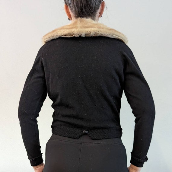 BLACK CASHMERE CARDIGAN sweater with fur collar S… - image 7