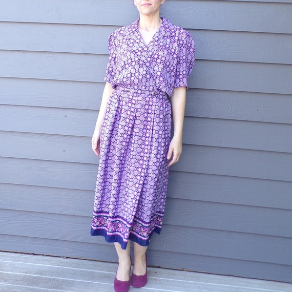 1990s does 1940s PURPLE DAY DRESS midi M (F1)