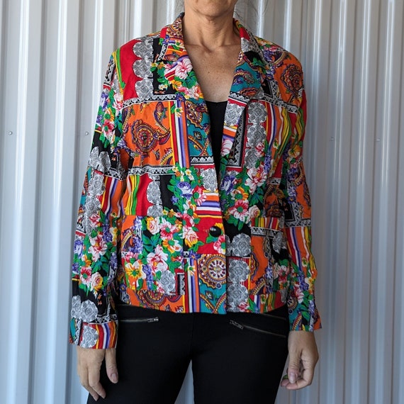 BRIGHT RAYON JACKET 1980's 80's S M (02) - image 3