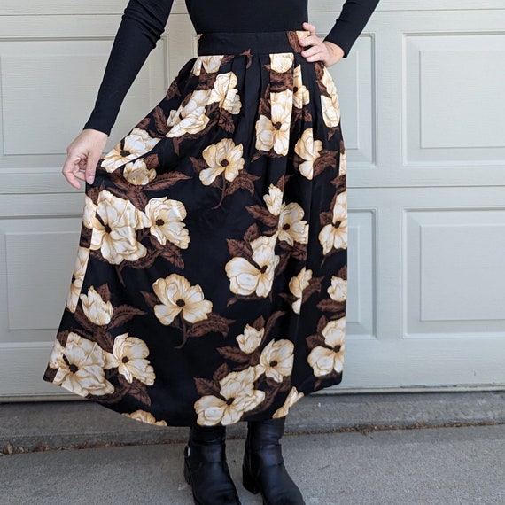 1980's 1990's RAYON MAXI SKIRT floral S M (A10) - image 2