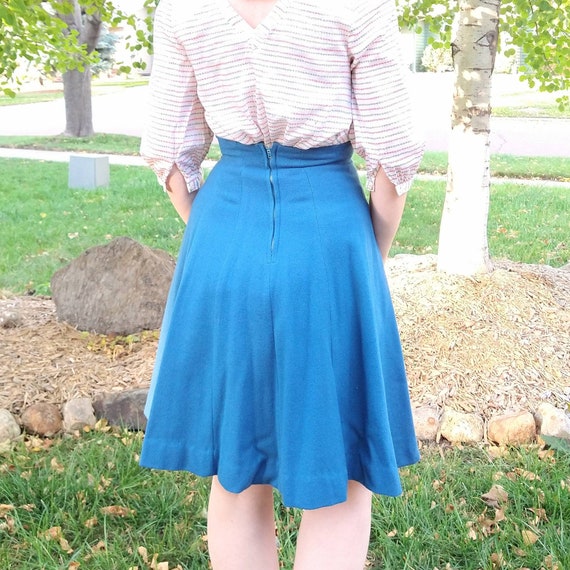 BLUE WOOL 1950's SKIRT high waisted 50's xs (F9) - image 5