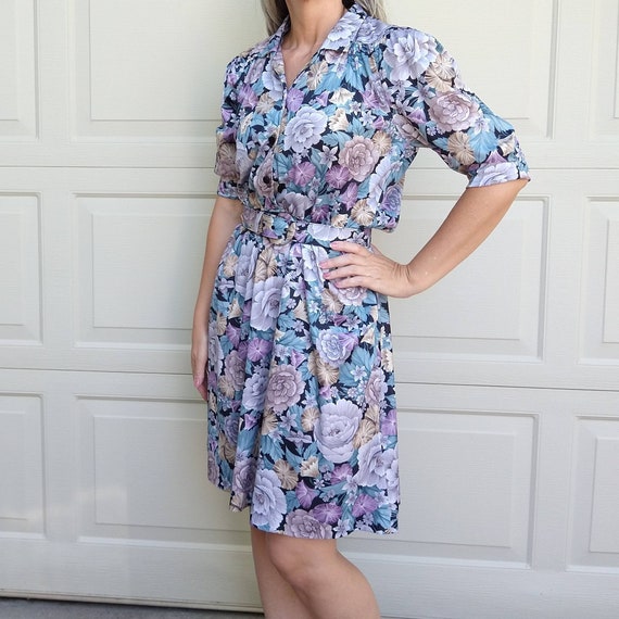 BELTED FLORAL DRESS 1970's 1980's S M (E4) - image 6