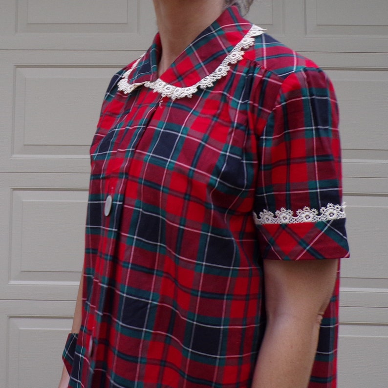 B9 RED PLAID maternity DRESS 1950/'s 1960/'s Peter Pan collar S
