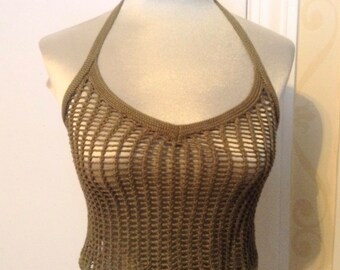 sexy Y2K CROCHET HALTER TOP calvin klein xs (E6)