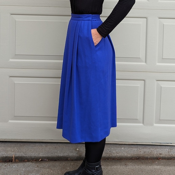 electric blue wool VINTAGE DONCASTER midi SKIRT S… - image 5