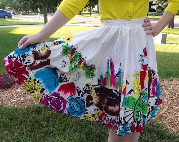 hand painted 1950's MEXICAN CIRCLE SKIRT 50's ful… - image 4