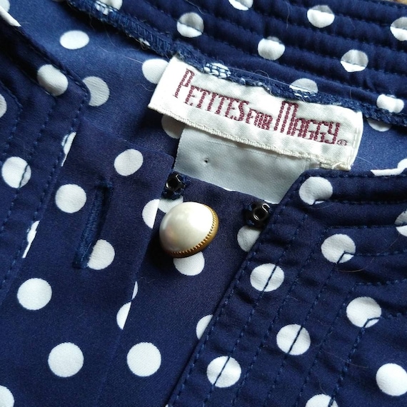 BLUE and WHITE POLKADOT 1980's blouse S (G12) - image 7