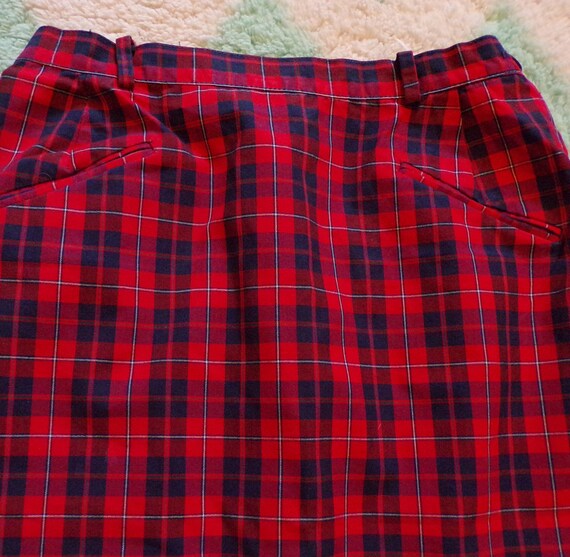 RED and NAVY PLAID pencil skirt 1950's 1960's pre… - image 3