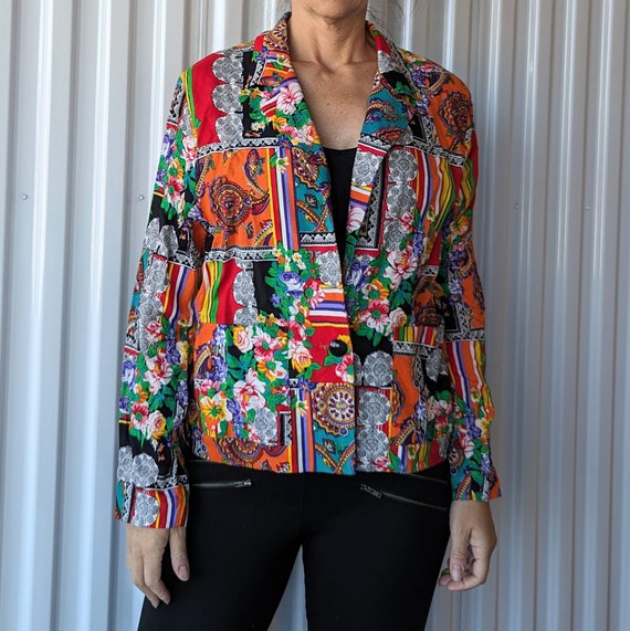 BRIGHT RAYON JACKET 1980's 80's S M (02) - image 4