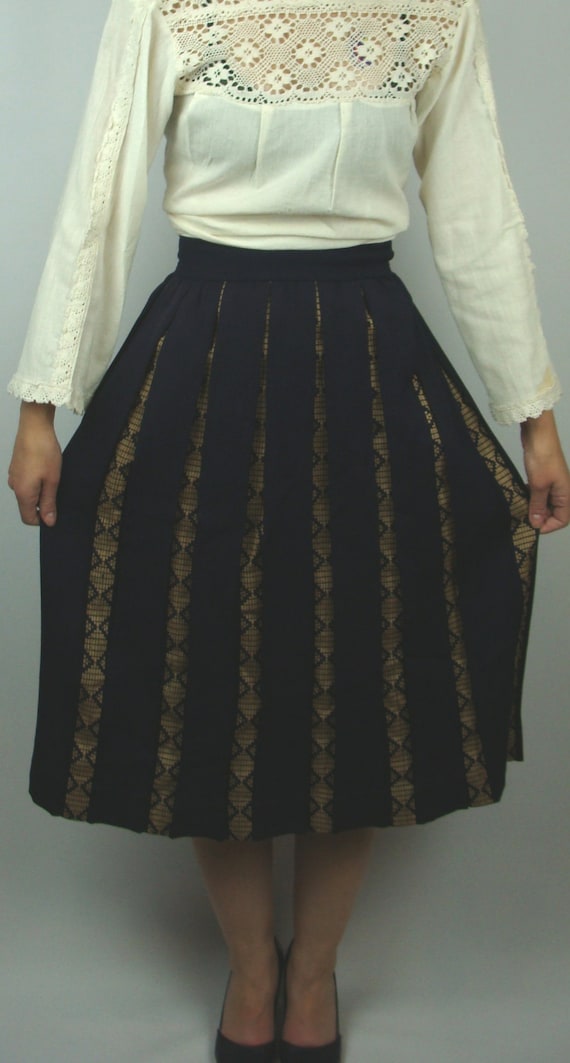 1910's PLEATED WOOL SKIRT navy mid-length 25 waist