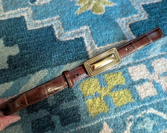 Brighton Embossed Alligator Croc Dark Mahagony Brown Leather  display picture 3