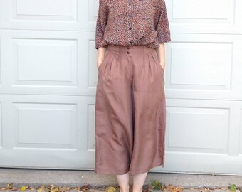 WIDE LEG cropped PANTS silk gaucho S M (N6)