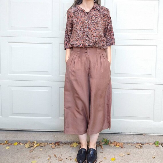 WIDE LEG Cropped PANTS Silk Gaucho S M N6 - Etsy Canada
