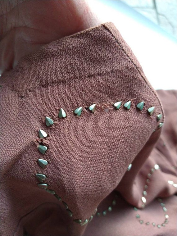 STUDDED CREPE 1940's DRESS 40's mocha xs S (E4) - image 10