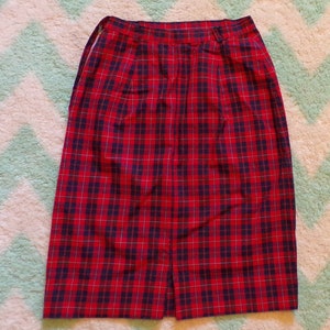 RED and NAVY PLAID pencil skirt 1950's 1960's preppy xs D9 image 6