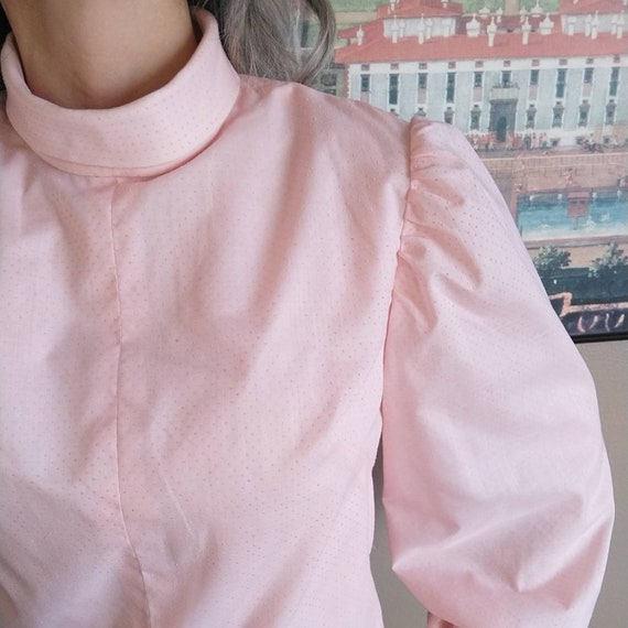 PINK swiss dot LANTERN SLEEVE blouse S (A6) - image 5