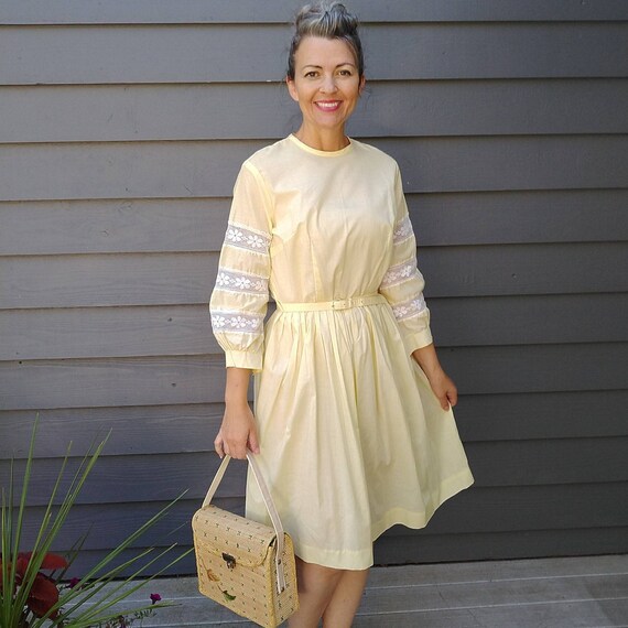 light yellow SUMMER COTTON DRESS brentwood 50's 60