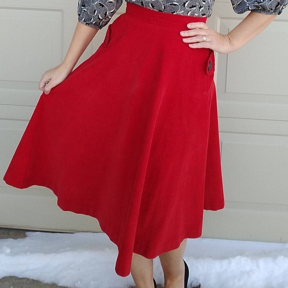 RED CORDUROY SKIRT 1950s 50s by petti xs (D2) - image 3