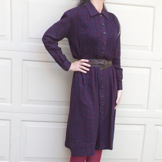 1980s 1990s PLAID SHIRT DRESS S M (N1) - image 3