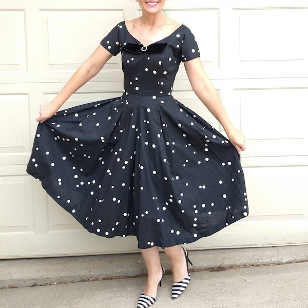 1950s Rose Polka Dot Dress by Jerry Gilden | M/L
