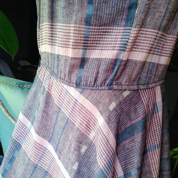 1980s PUFF SLEEVE DRESS 80s plaid M (A4) - image 8