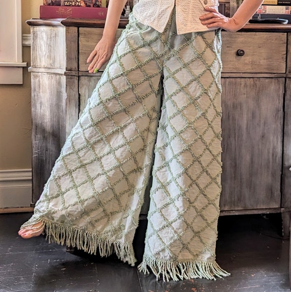 FRINGE WIDE LEG Palazzo Pants Made From Vintage Bedspread