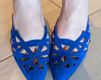vintage WALTER STEIGER electric blue leather skimmer flats 7