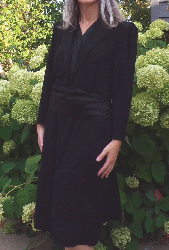 ridged rayon BLACK 1930's 30's VINTAGE DRESS M L
