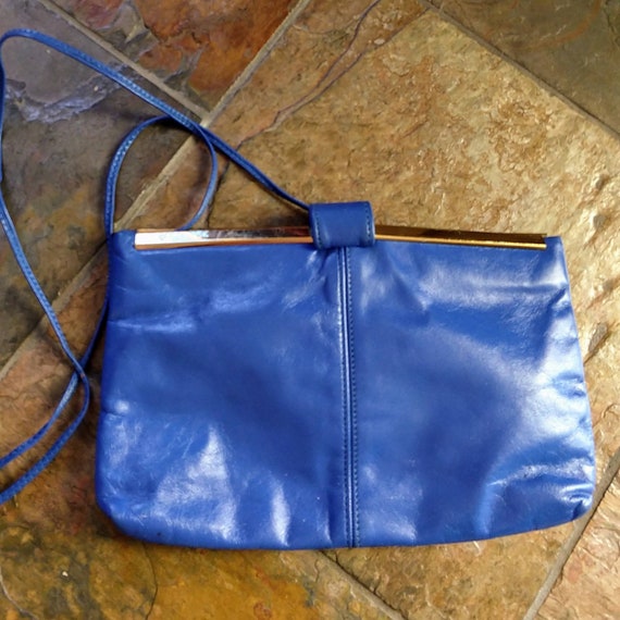70’s Deadstock Italian Blue Leather Clutch by Designer